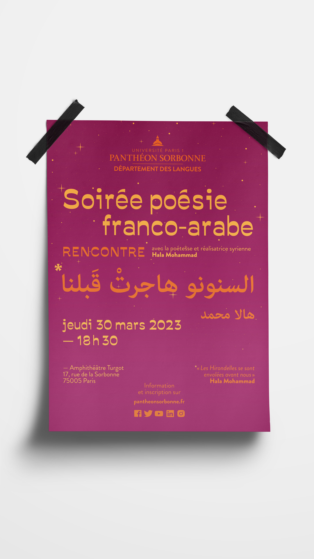 Affiche. Texte : Soirée poésie franco-arabe